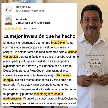 Canela de Ceilán 7200 mg equivalente con aceite MCT